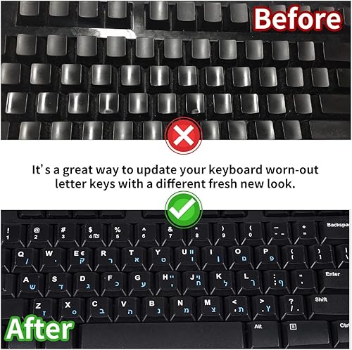 Vista 93 de Calcomanías de teclado inglés, paquete de 2 calcomanías de repuesto para teclado con fuente blanca sobre fondo negro, universales para computadora