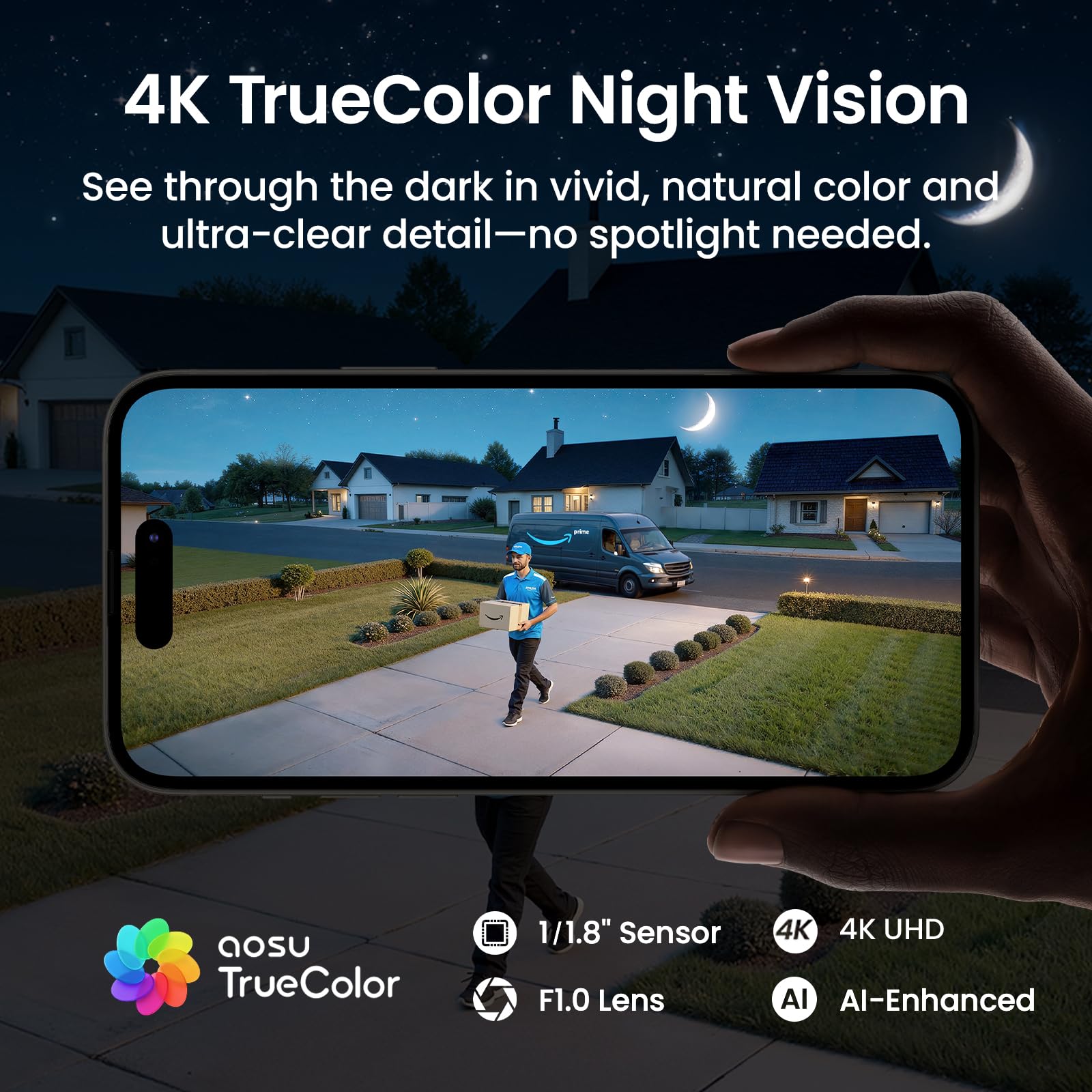 aosu T2 Ultra 4K Security Cameras Wireless Outdoor, TrueColor Night Vision, AI Triple Detection, 360° Auto Tracking, Solar Powered WiFi Camera for Home Security, 1Pack — view 4