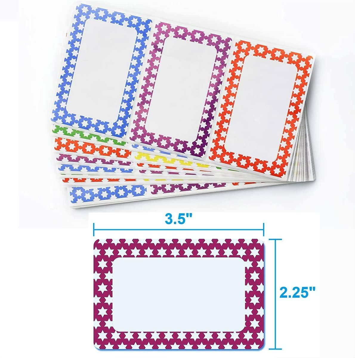 Plain Name Tags Stickers Colorful Star Border All Purpose Labels - 200 Stickers, Strong Adhesive (3.5 x 2.25 inch) : Office Products