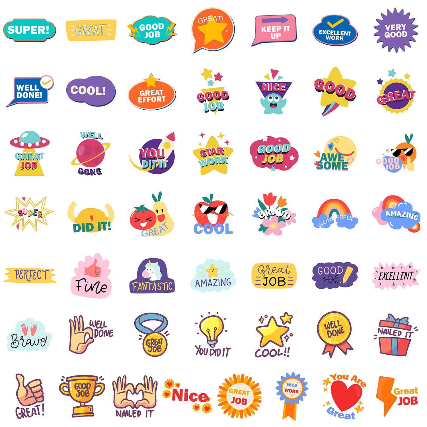 50PCS Reward Series Stickers,Gift for Teens Kids Adults Teachers Classroom,Cute Cartoon Graffiti Waterproof Decals for Computer Skateboard Luggage Notebook Journal Guitar Helmet Bike Phone Laptop - Image 2