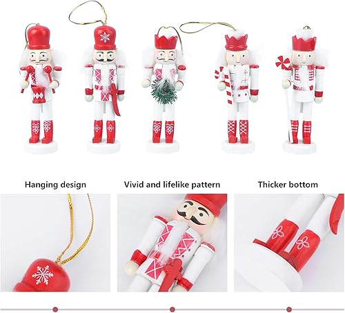 Miniatura 8 de GALPADA 5 piezas de decoración de cascanueces Navideñas para Exteriores, adornos Navideños para exteriores, decoración de marionetas de madera