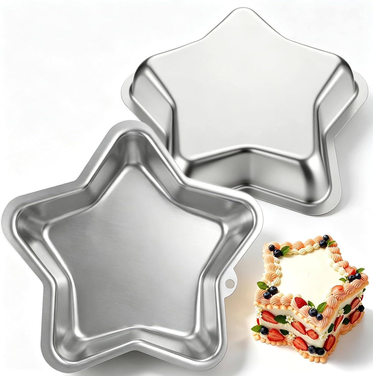2 Pack 8 Inch Star Shaped Aluminum Cake Pan Non-stick Silver Oven Bakeware