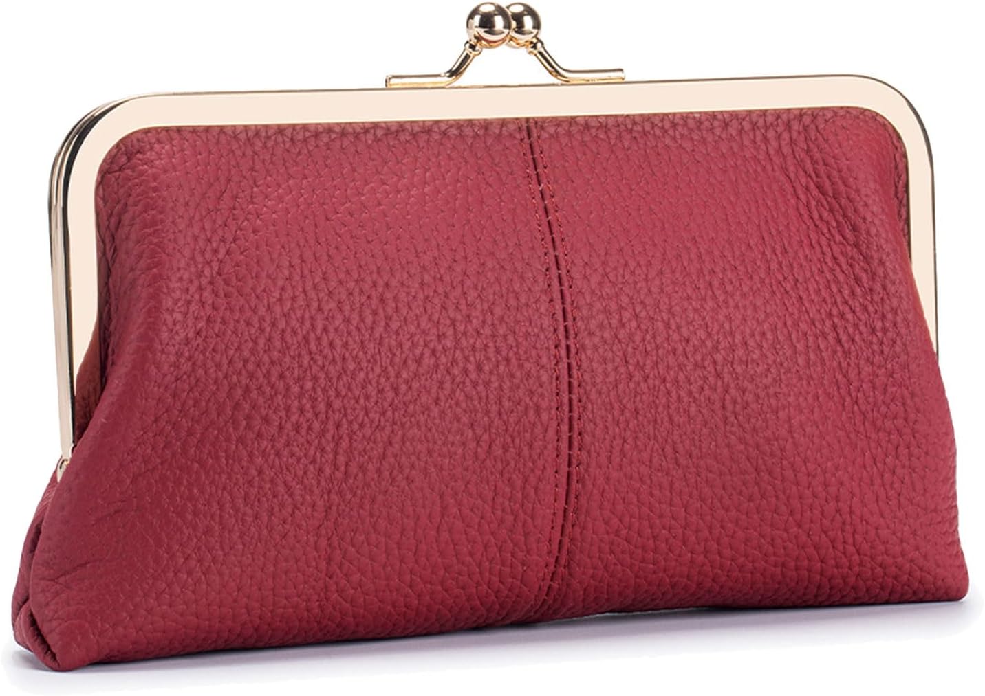 Soft Genuine Leather Wallet for Women Vintage Style Ladies Cell Phone Purse with 8 Card Slots, Kiss-lock Closure