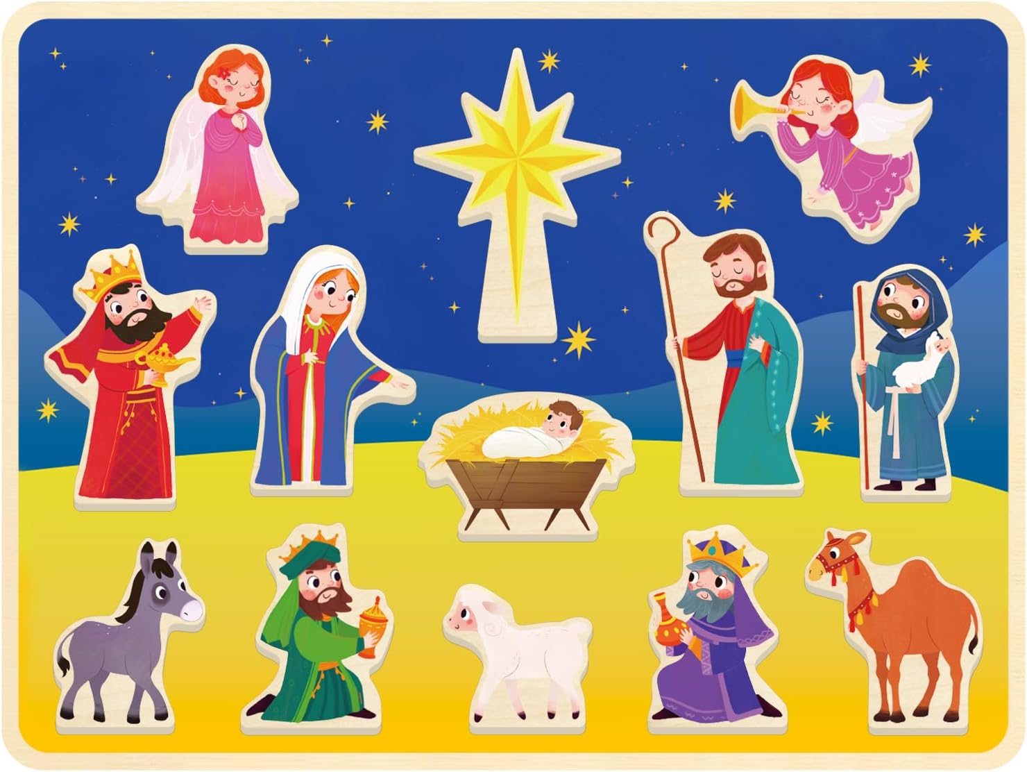 MoinKidz 13 Piece Nativity Scene Puzzle, Christmas Wooden