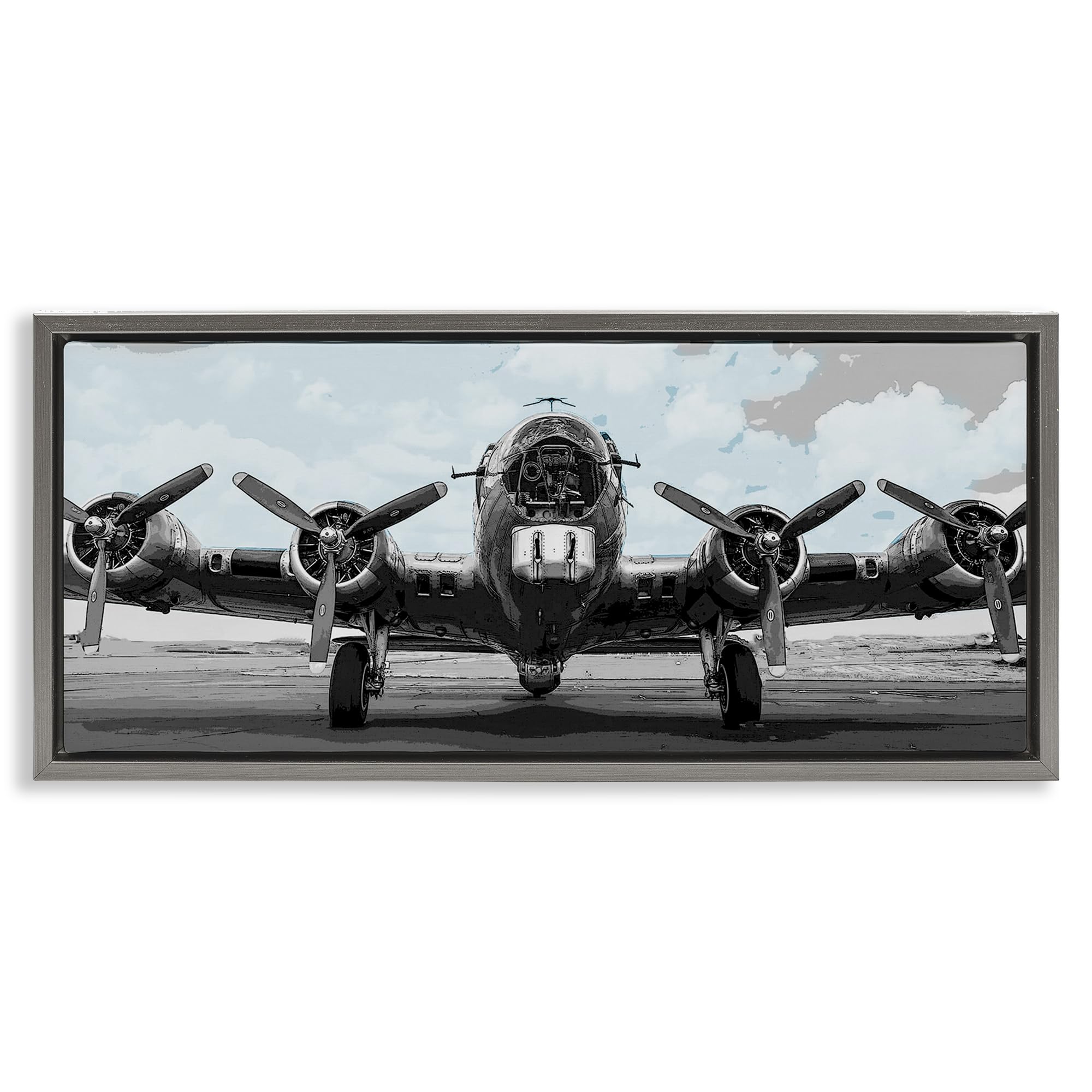 Stupell Industries Luster Gray (Matte) Historic Aviation Aircraft, 13 X 30 Inch Canvas In Floater Frame