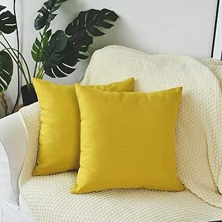 PSDWETS Set of 2 Outdoor Waterproof Linen Pillow Covers Home Decorations Square Garden Throw Pillow Covers for Patio Couch...