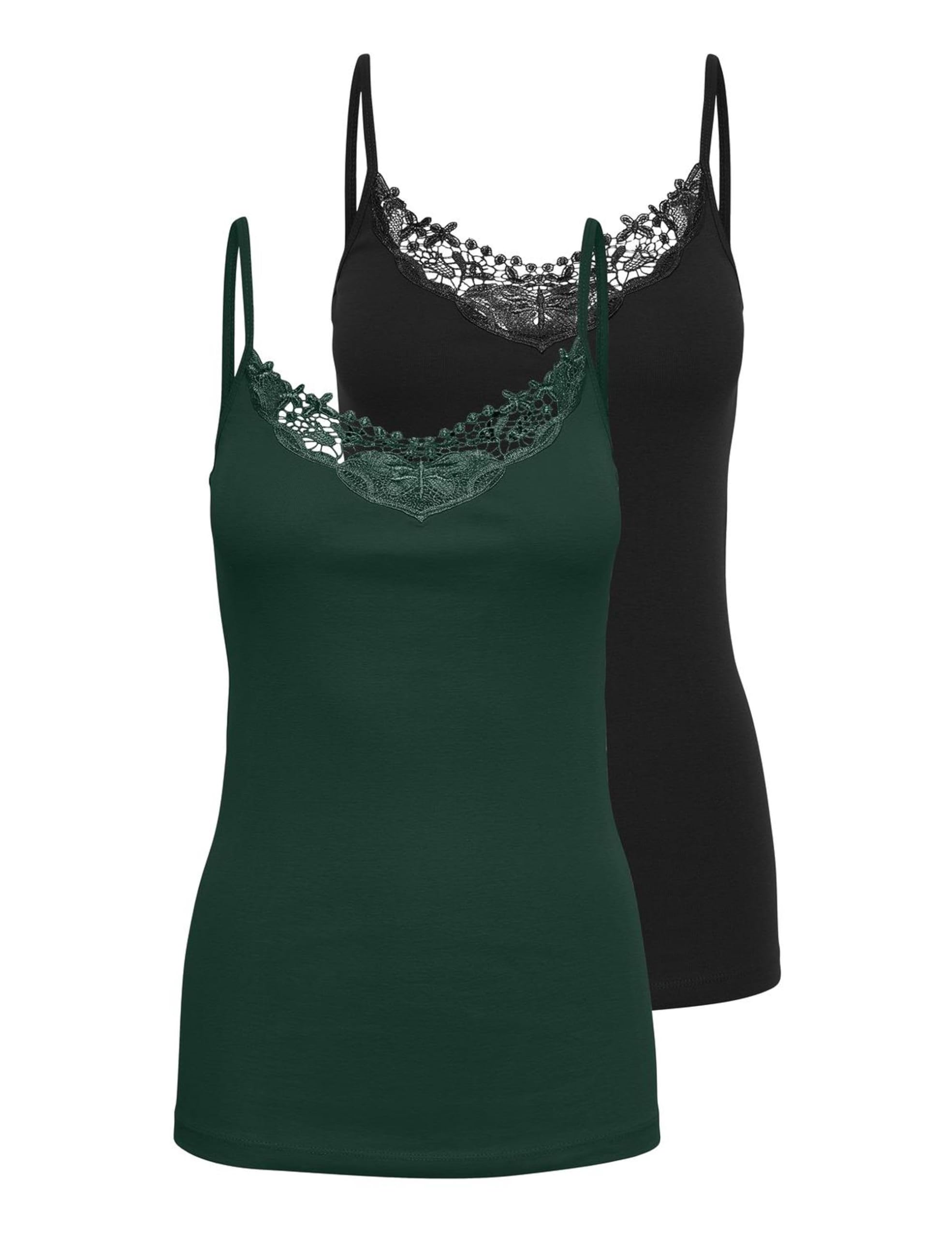 ONLY Women's Onlkira Life Lace Singlet 2 Pack Noos Top, Black (Black Pack: Black And White), M