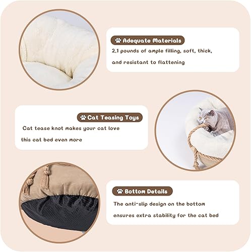 Miniatura 4 de pesen Cama para gatos y perros pequeños con paredes de apoyo, parte inferior gruesa, forma de dona relajante, tela suave y duradera, camas para