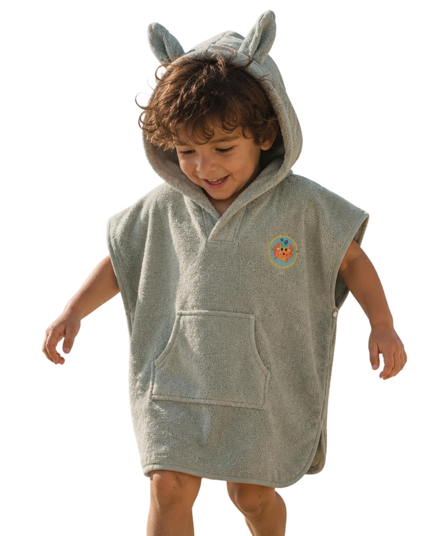 PandaHome Linden & Green Badeponcho Kinder, Frottee-Poncho für Jungen und Mädchen aus 100% Baumwolle, Morgenmantel mit Kapuze, Schnelltrocknend Weich Saugstark Bademäntel 400 g/m²