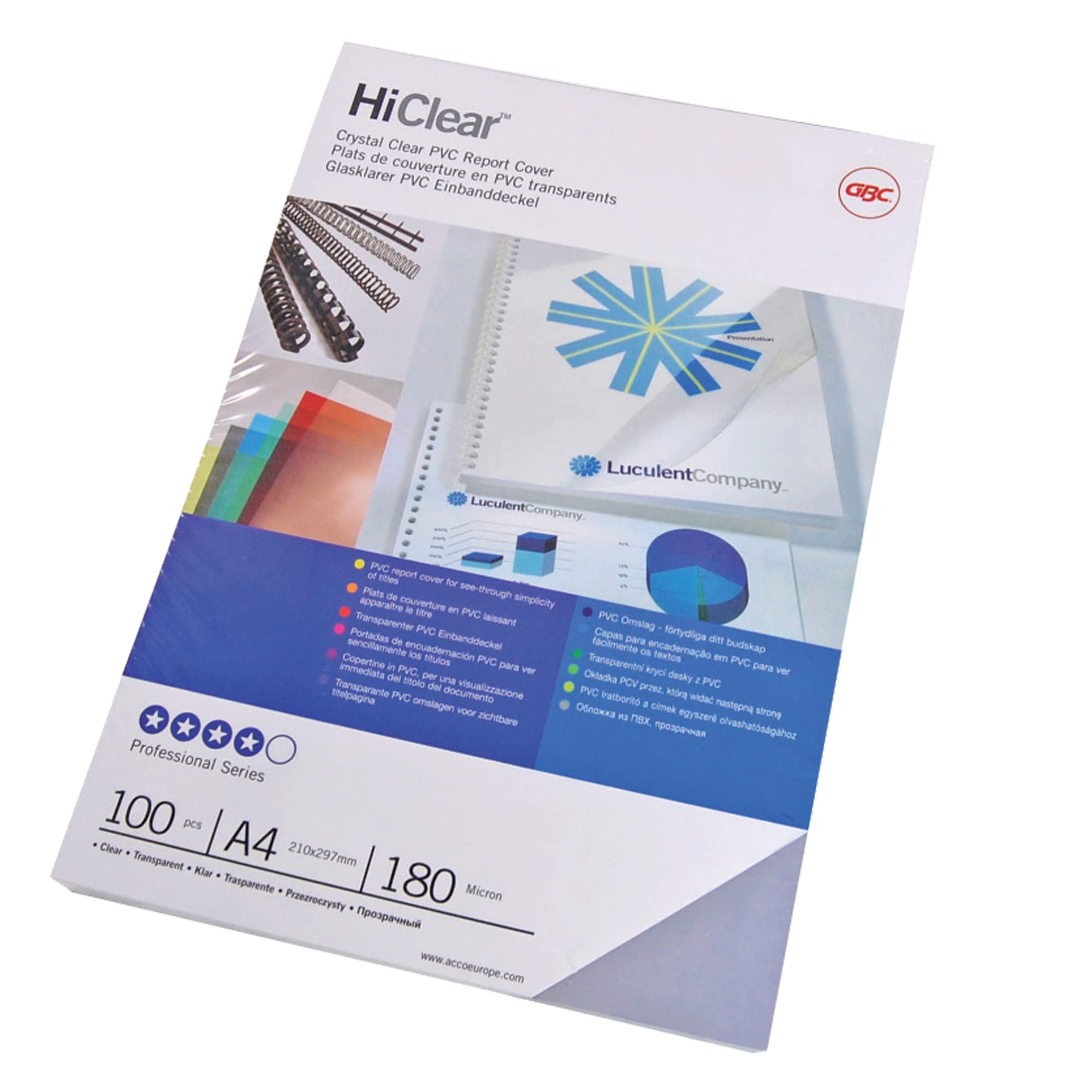 GBC HiClear Binding Covers, A4, Clear, 200 micron,Pack of 100, CE012080E