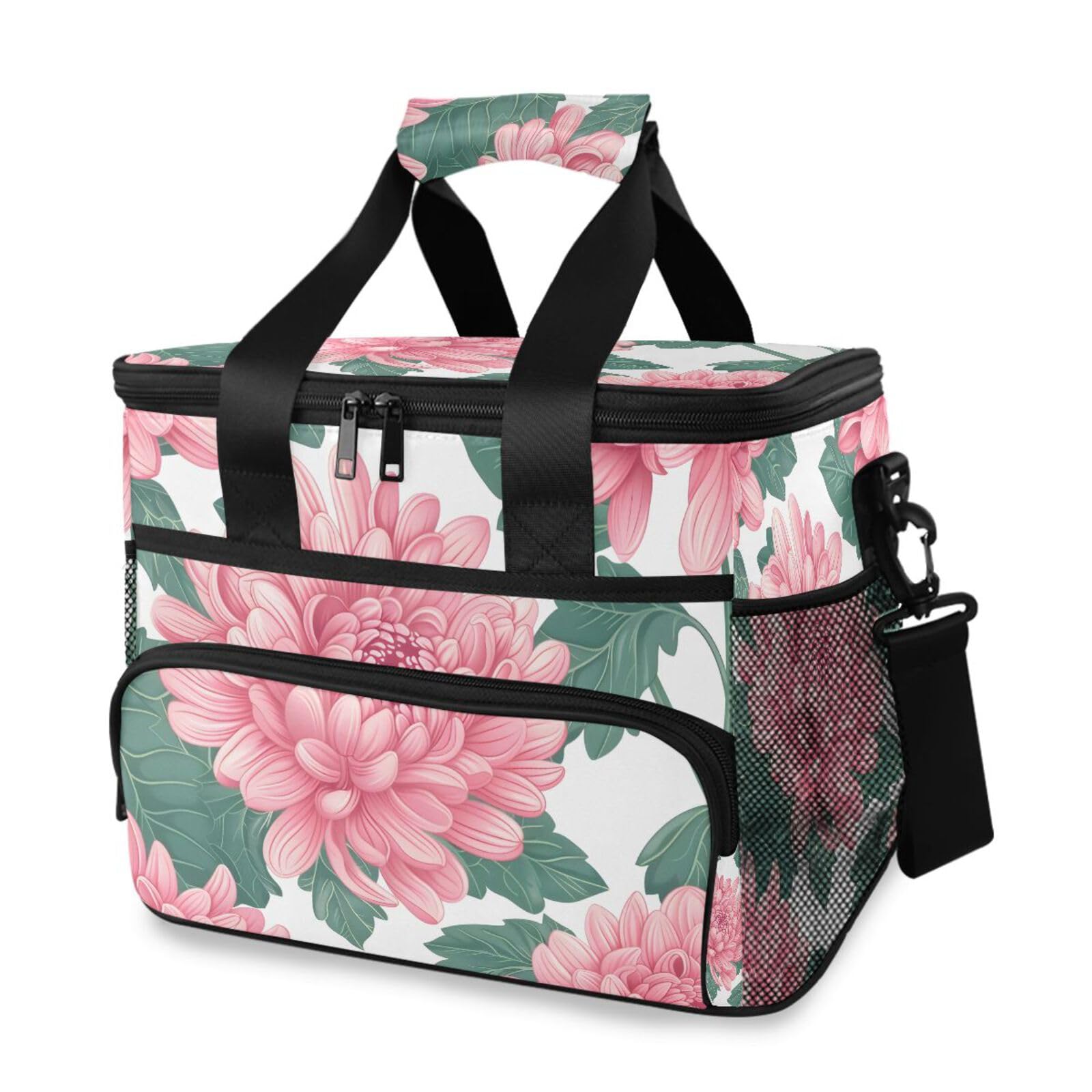 Bolsa térmica grande con diseño de flores rosas de peonía, bolsa térmica impermeable para picnic, 15 L, 24 latas, para adultos, hombres y mujeres
