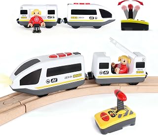 Electric Remote Control Train Toy for Wooden Train Tracks,Battery Operated Locomotive Train Magnetic Bullet Train Vehicles for Boy Kids Toddlers (White Train)