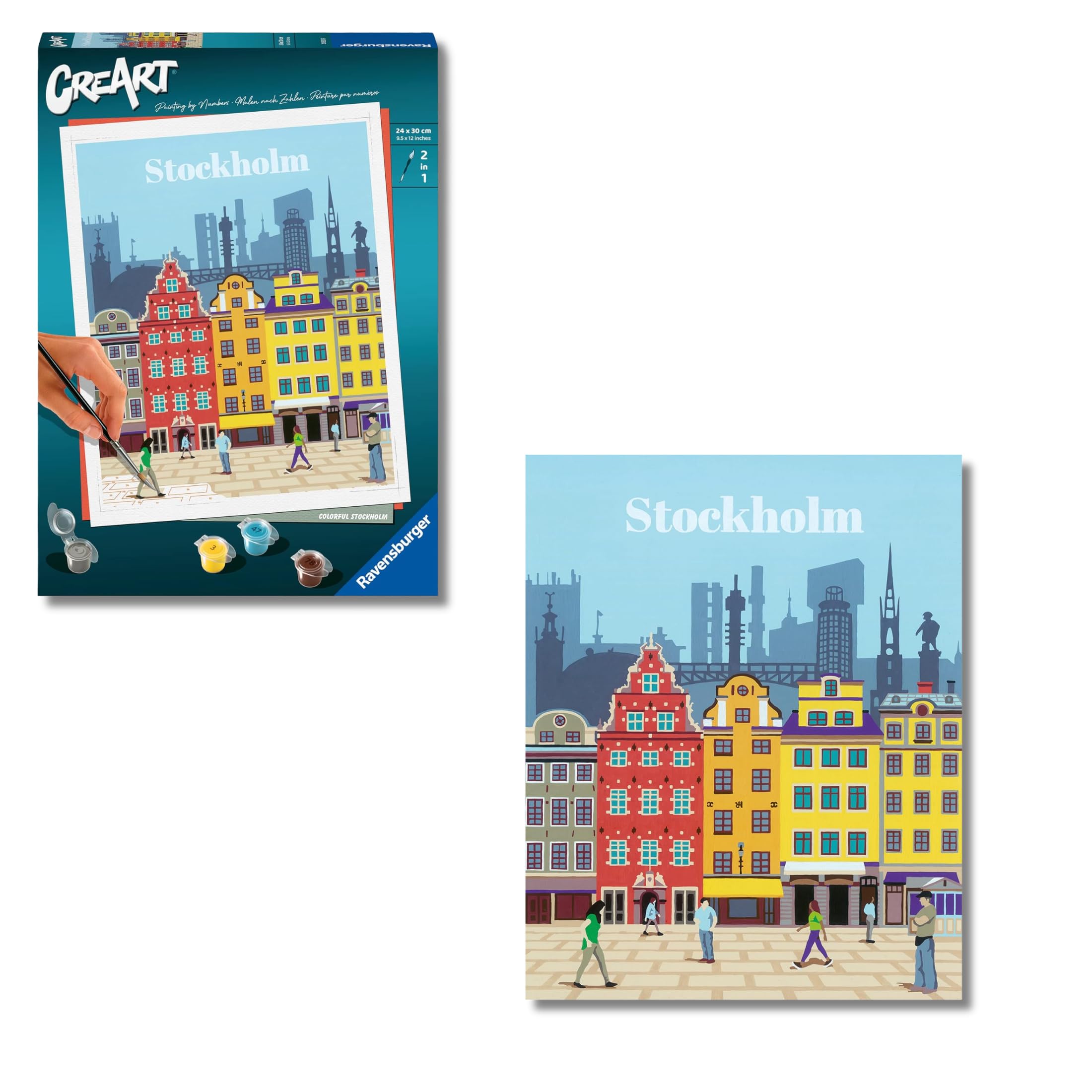 Ravensburger - CreArt City:Stoccolma, Kit per Dipingere con i Numeri, Contiene Tavola Prestampata 24x30 cm, Pennello, Colori e Accessori, Gioco Creativo e Relax per Adulti 14+ Anni