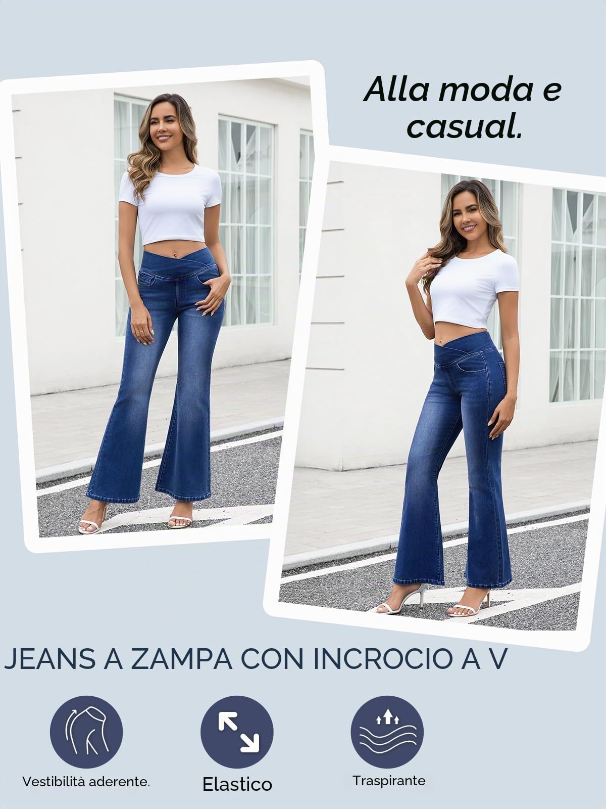 VX VONXURY Jeans Donna Vita Alta Pull On Svasati Modellante con Controllo Pancia Vita a V Bootcut Jeans Morbido Elastico