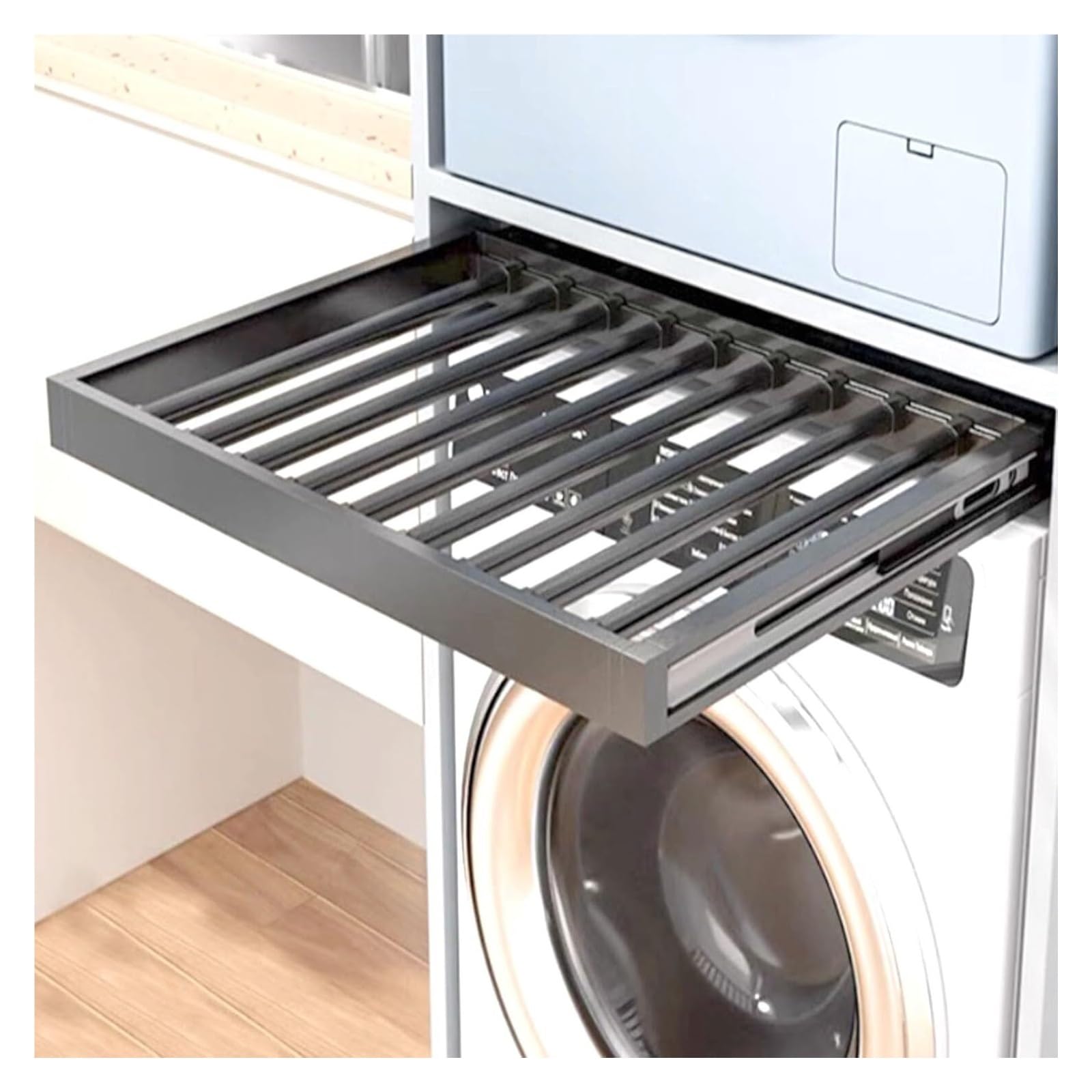 Ptrecniok Pull Out Drying Rack， Aluminum Alloy Extendable Pull Out Pants Rack Multiple Sizes(D: 54cm (21.25in),W: 61 66cm(24.01 25.98 in))