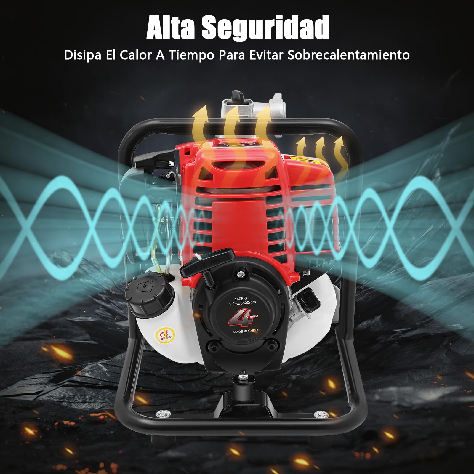 Bomba de agua de gasolina de 1 pulgada con motor de 4 tiempos de 1,2 kW, capacidad de extracción de 8100 l/h, altura de agua de aspiración de 8 m, autoaspiración de 3 m, bomba de agua sucia