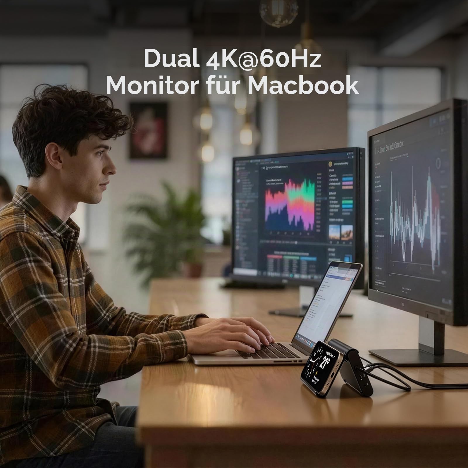 MacBook Dockingstation mit Dual Monitor 4K@60Hz für MacBook Pro/Air M4/M5 | PULWTOP MacBook Pro Stand USB-C Dock mit Ethernet, 3 USB 3.2 10 Gbit/s, SD/TF, Audio, 100 W PD für Zuhause und Büro, Schwarz