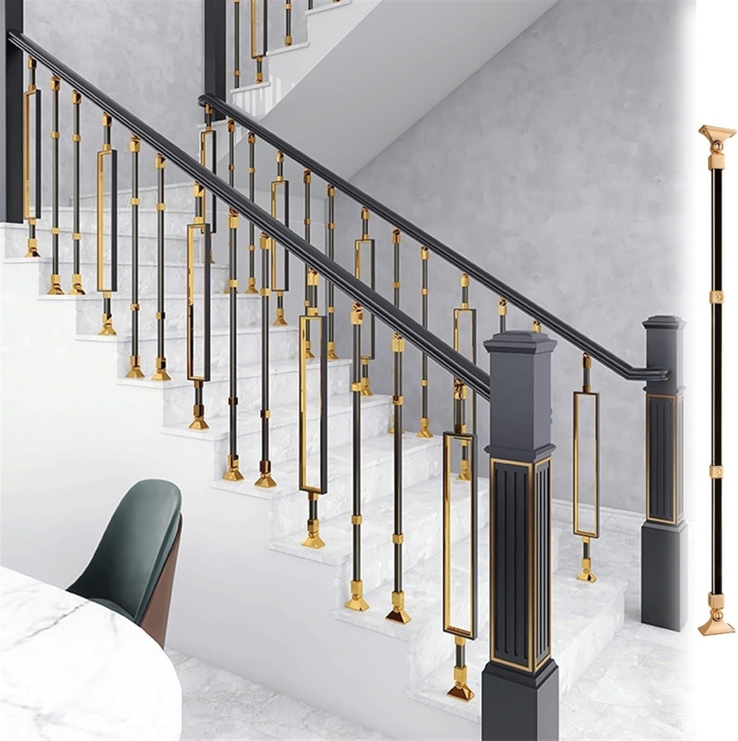 Garde-Corps d'escalier en Or Noir vertical pour éviter les chutes