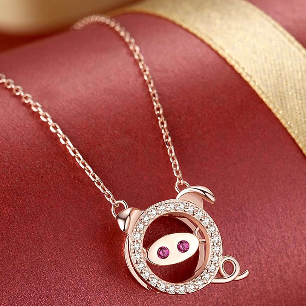 Collane Collane in Argento Sterling, collane di Lusso Leggero per Le Donne, modellistica Creativa porcellino squisita, Lunghezza Totale 16.14in Collana da Donna