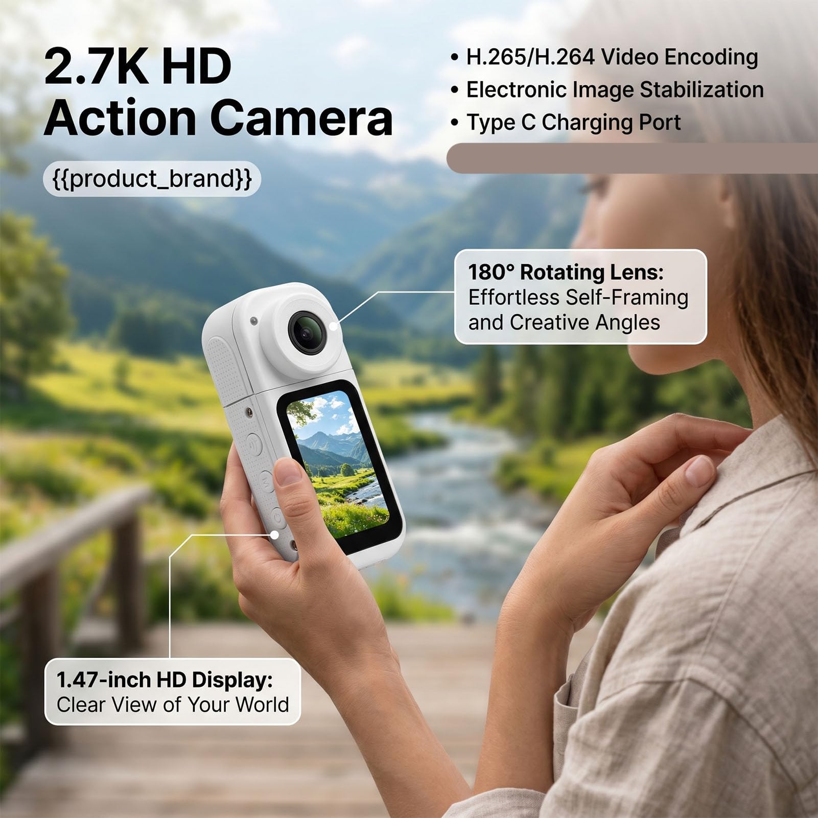 EMUKOEP Action Camera 2.7K con modalità Notturna e Obiettivo Ruotabile a