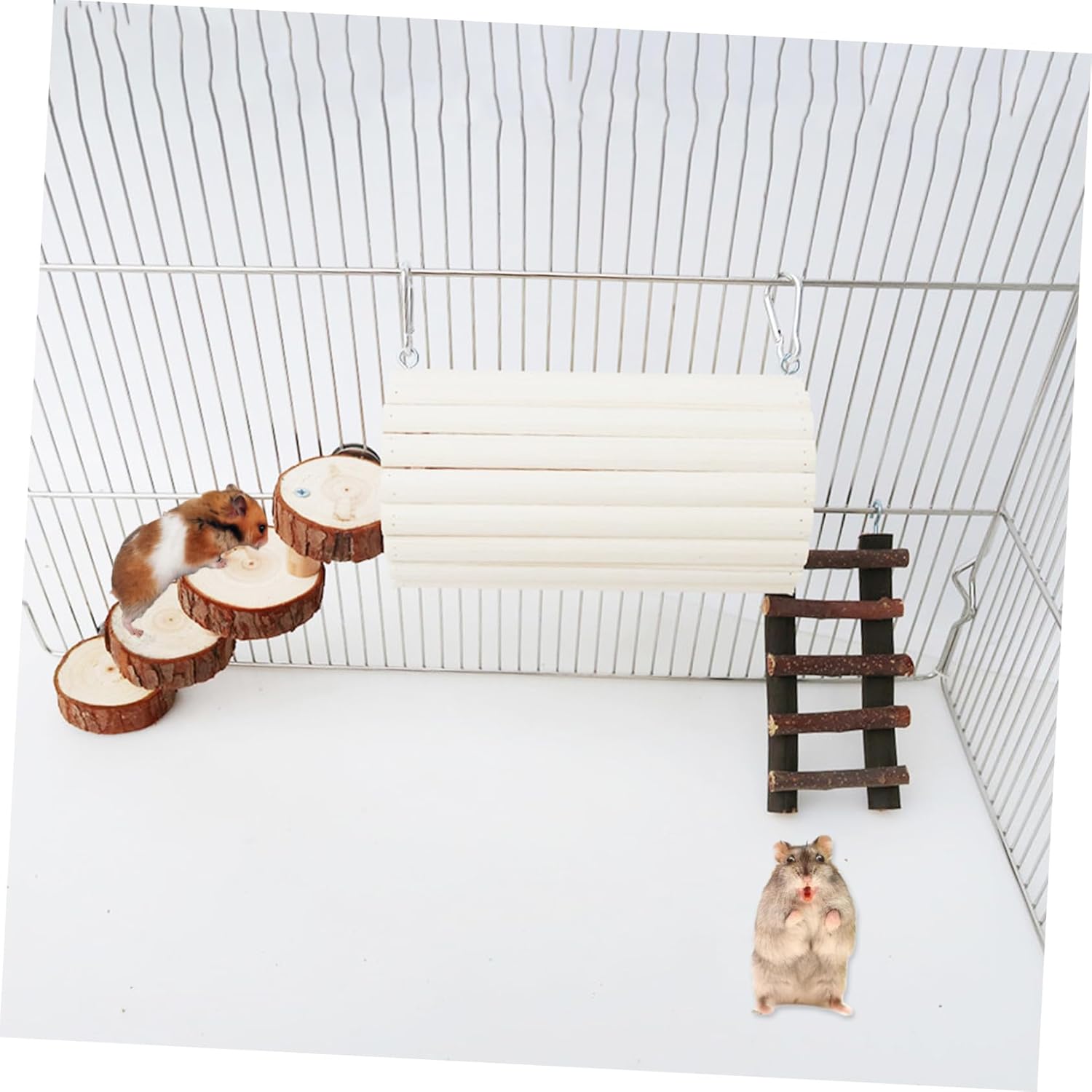 Generic 3PCS Hamster Hideout Set Wooden Tunnel Ladder Step for Hamsters Squirrels Chinchillas Guinea Pigs Cage Decoration Easy to Install Small Animal Playground