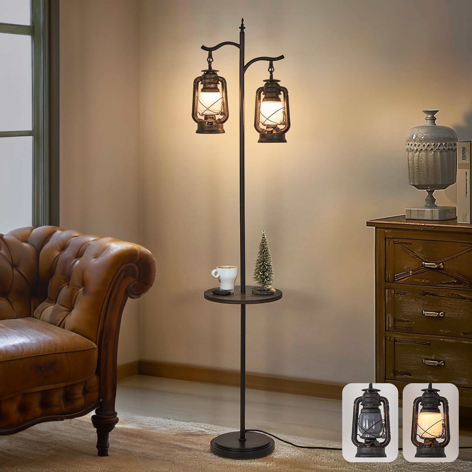 Floor Lamp, Industrial Floor Lamps Corner Lamp Rustic Farmhouse Standing Lamp, Adjustable Metal Heads Indoor Task Lighting Reading Floor Lamps For Living Room, Bedroom, E27 Socket (Black