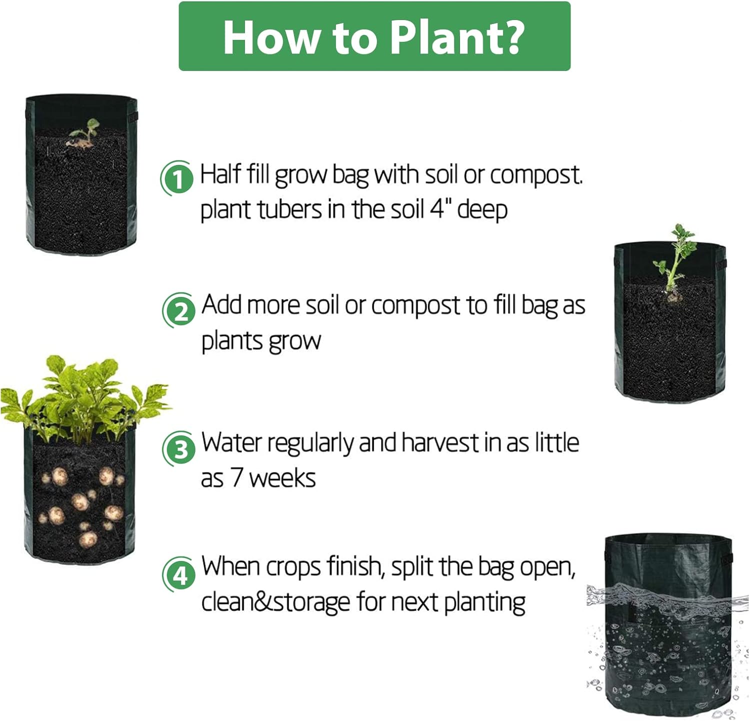 4 Pack 10 Gallon Garden Potato Grow Bags with Flap and Handles Aeration Fabric Pots Heavy Duty Vegetable Planter Bag for Tomato, Fruits : Patio, Lawn & Garden