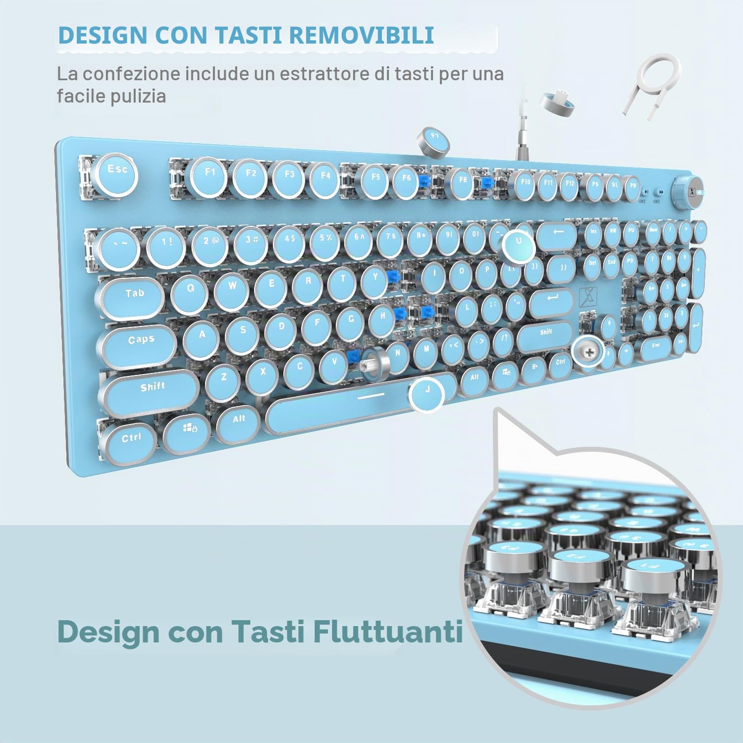 LexonElec Tastiera Meccanica da Gioco Con Cavo USB, Interruttore Blu, Retroilluminazione a LED Bianco, Anti-Ghosting a 104 Tasti + Mouse Ottico 2400 DPI 6 Pulsanti