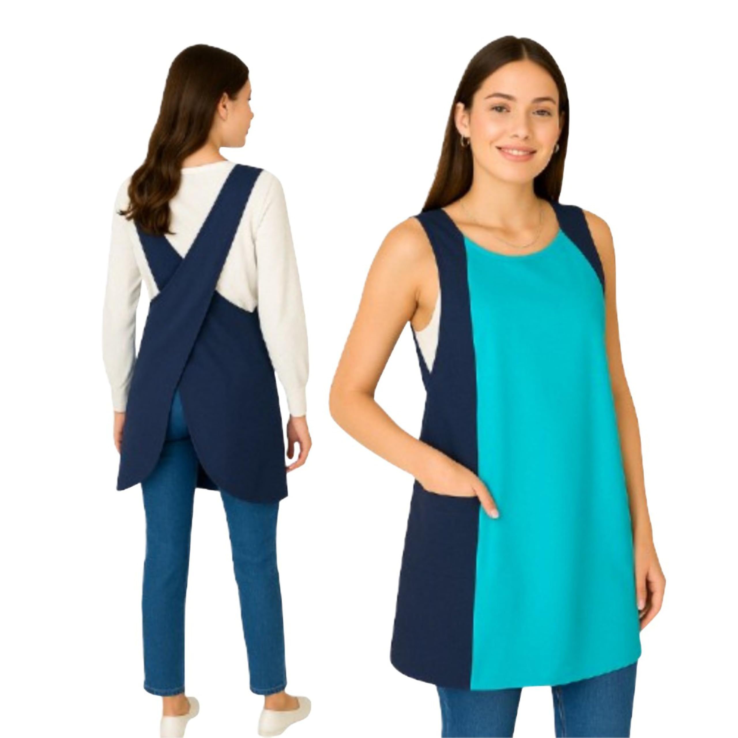Delantal Cocina Mujer, Delantal Trabajo Mujer, Babi Escolar Infantil, Resistente al agua y manchas.Cruzado, Delantales Originales con 2 Bolsillos, Bata Maestra, Babis Maestra, Bicolor.
