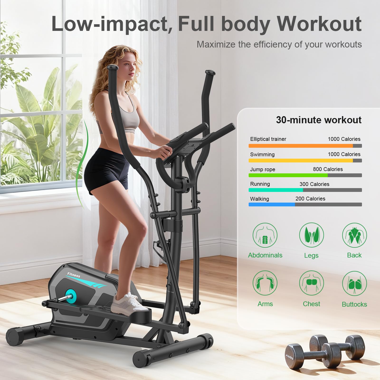 Vélo Elliptique Ultra-Silencieux pour La Maison, avec 16 Niveaux de Résistance, Volant d'inertie Magnétique de 6 kg, Bluetooth, écran LCD et capteur de fréquence Cardiaque.