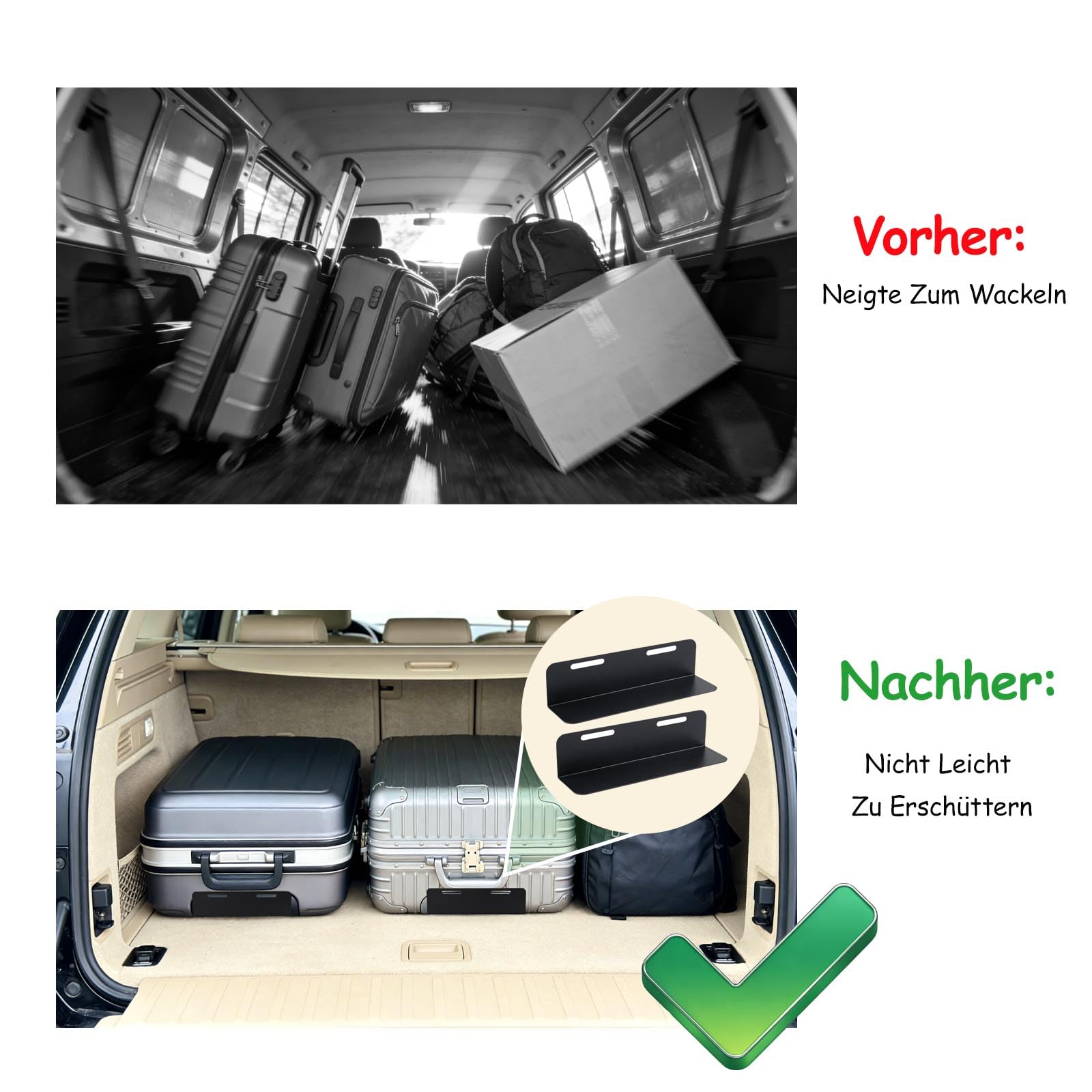 Gepäckfixierung Kofferraum, 4 Stück 19 x 5 x 5 cm Eisen Kofferraums Klettfixierung, Auto Kofferraum Organizer Trenner, für Autos, Vans, SUVs, Limousinen, Kombis