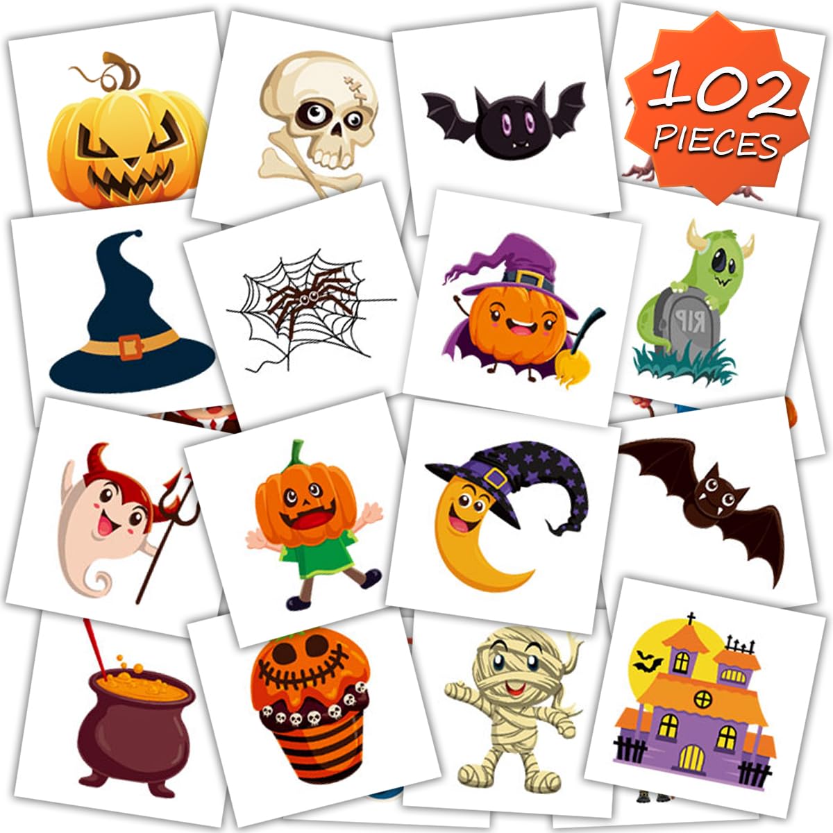 Smilinfit Halloween Temporary Tattoos for Kids, Halloween Party Favors Individually Wrapped Sheets, Birthday Party Decorations Supplies, Gifts, Goodie Bag Fillers Tattoo Stickers