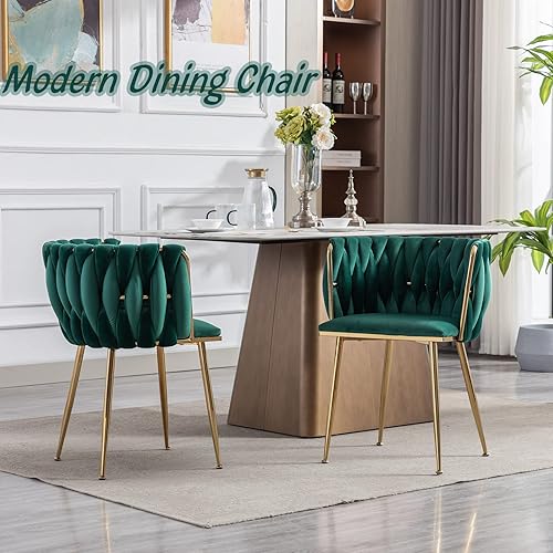 Miniatura 31 de Homtique Juego de 2 sillas de comedor modernas de terciopelo tejido con patas de metal dorado, sillón tapizado de lujo para cocina, tocador, sala de