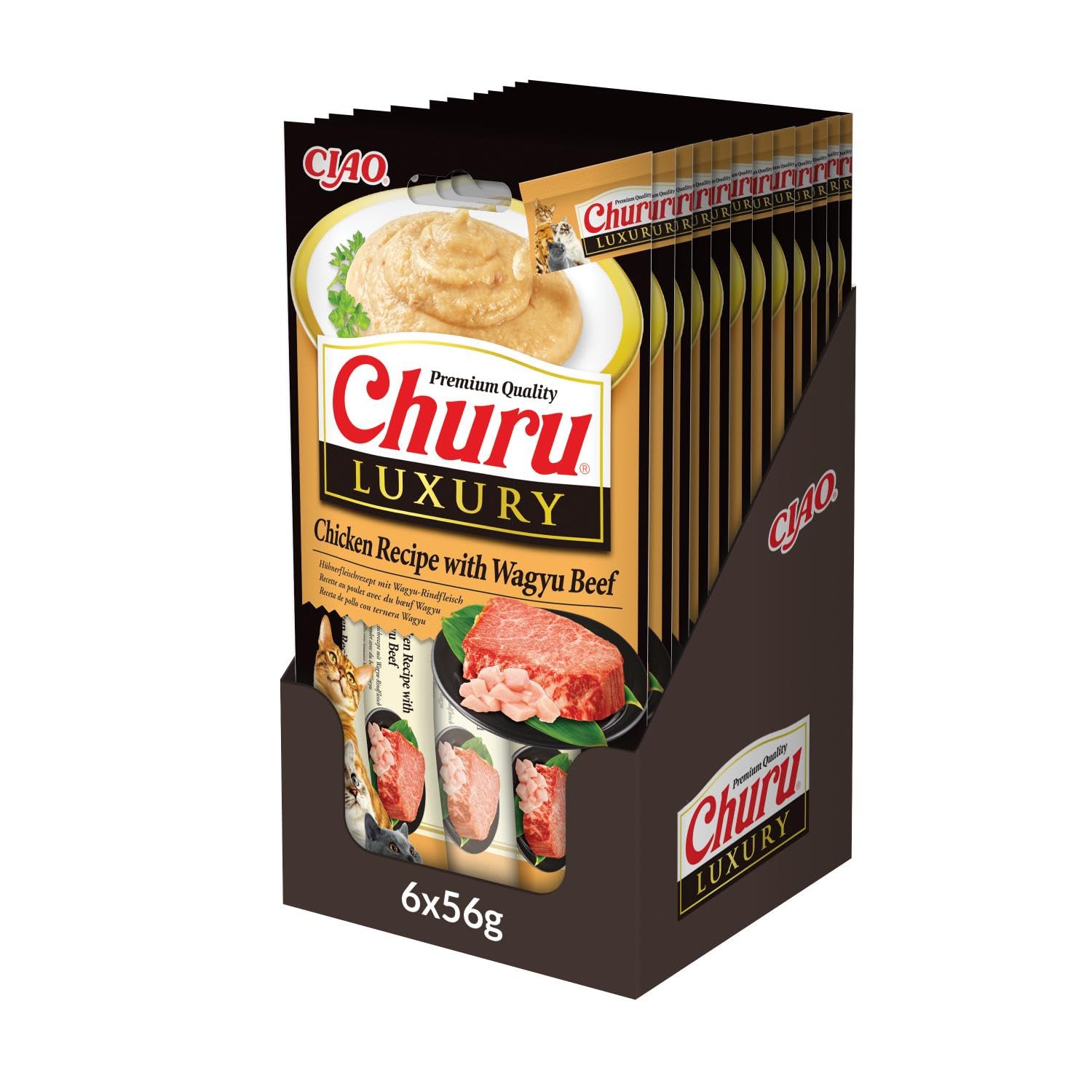 Ciao Churu Luxury Sticks by INABA Cat Treat - Chicken with Wagyu Beef Recipe (48 x 14g) / Soft & Creamy Luxury Cat Treat, Delicious & Healthy Snack, Purée Food Topper, Pill Assist, Natural, Grain Free