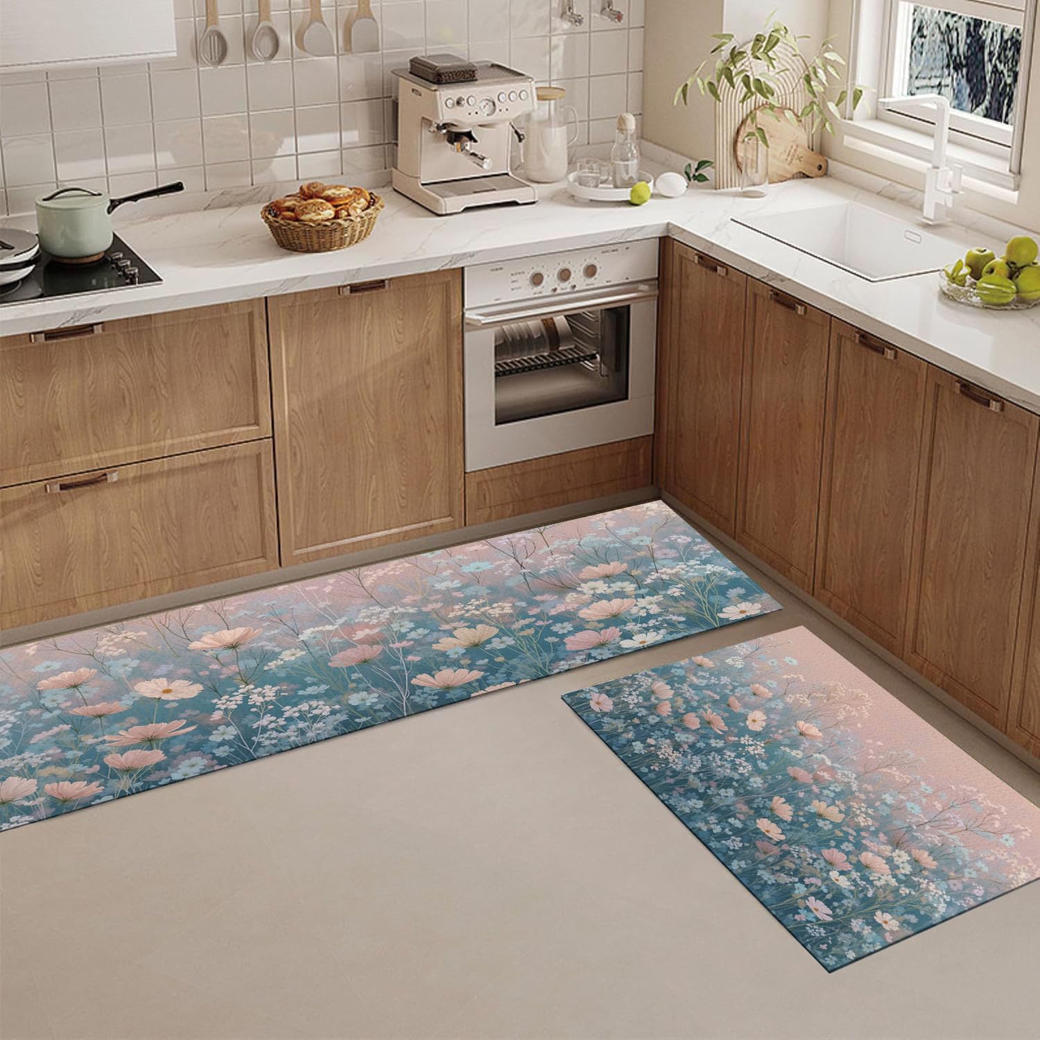 Tapete de cocina de flores con degradado de ensueño para un hogar acogedor