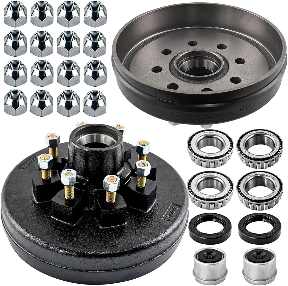 8 on 6.5" Trailer Brake Drum Kit 12"x 2" Fit for 7000lbs Heavy Duty Trailer 8 Bolt Trailer Brake Hub Drum - 008-219-04-22004,2 Sets