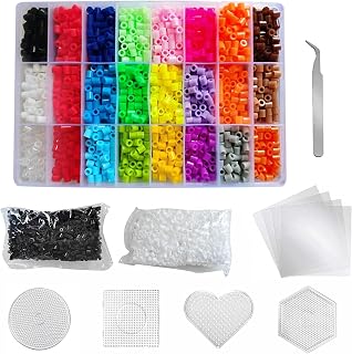 Fuse Beads Kit, 24 Colors 7000 Pcs for Kids Ironing Beads Kit with 4 Pegboards, 4 Ironing Paper, Keychains Accessories