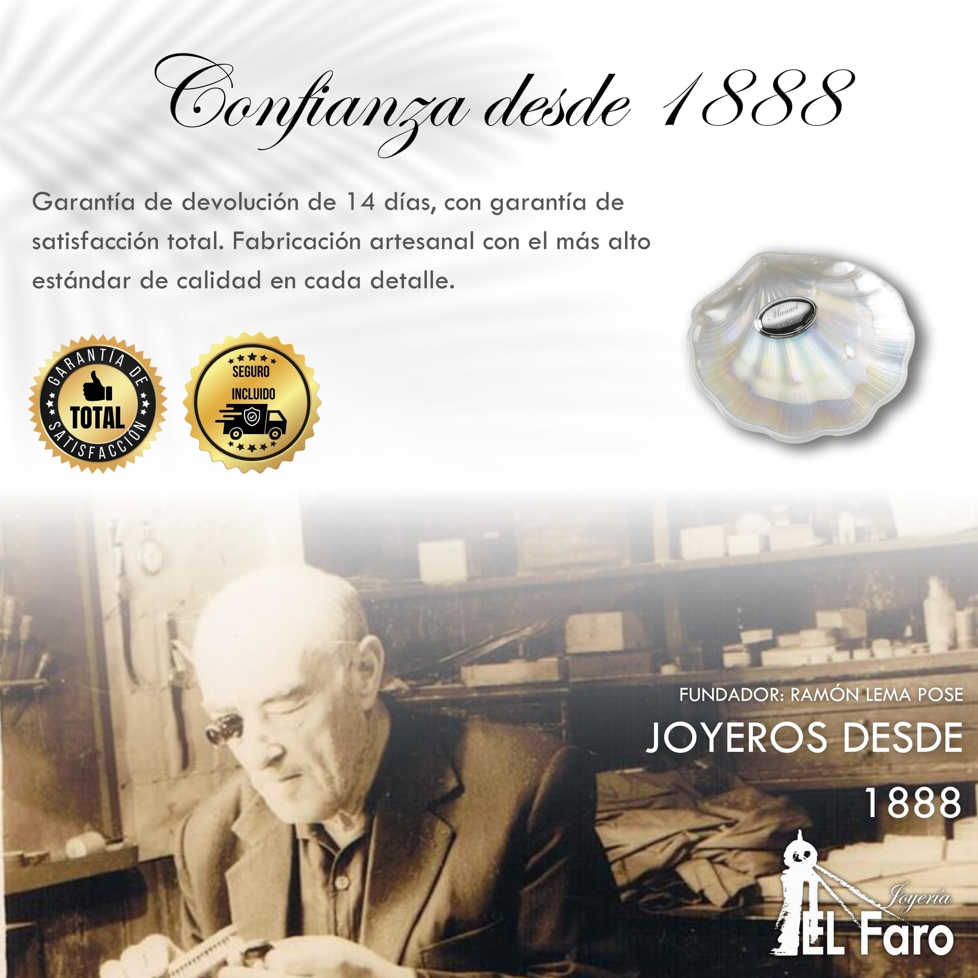 JOYERÍA EL FARO | Concha bautismal | Concha bautismal grabada | Grabado personalizado | Presentación en estuche premium | Un regalo para toda la vida — view 7