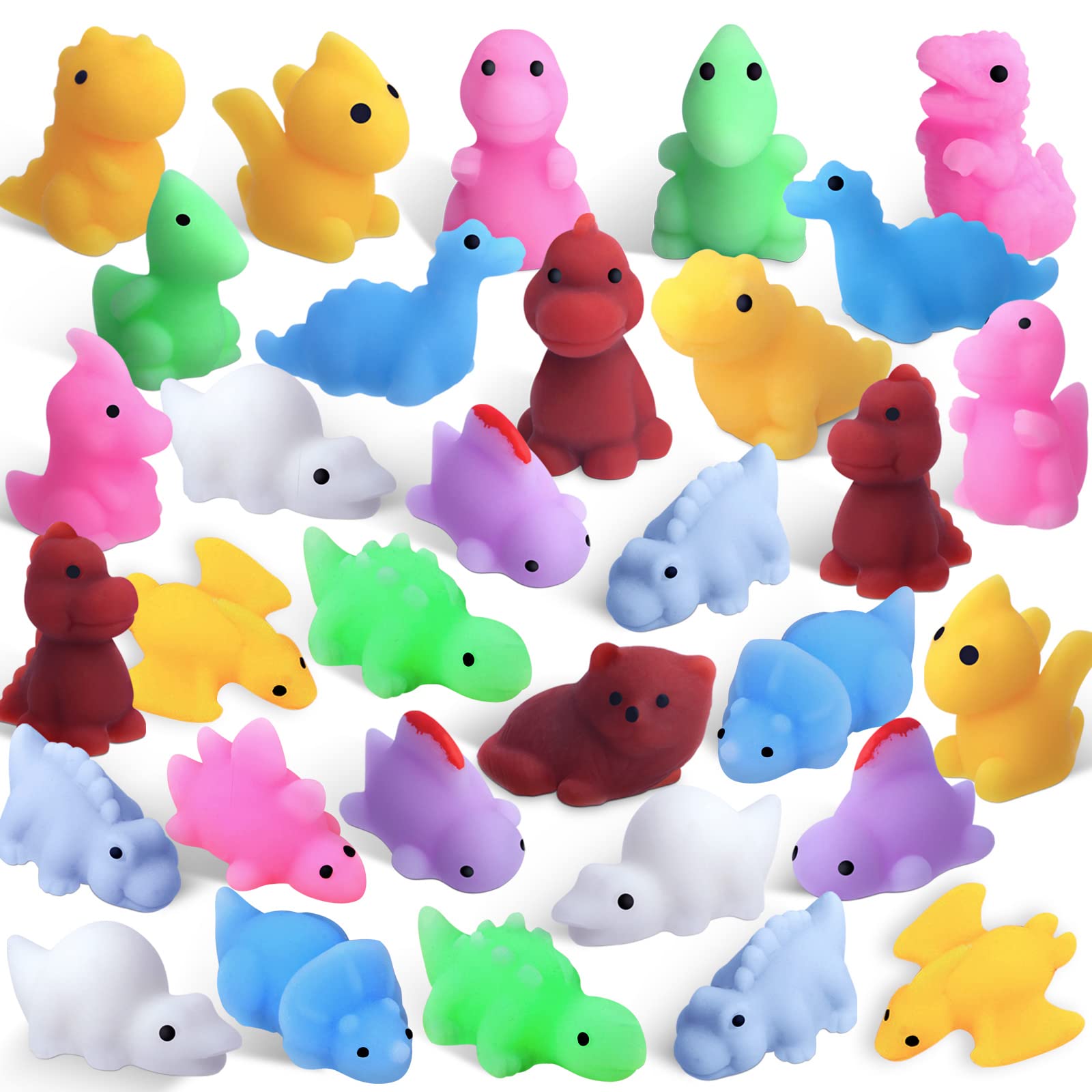 POKONBOY 30pcs Squishies Mochi Squishy Toys, Mini Dinosaur Unicorn Squishy Stress Relief Toys Party Favors for Kids Classroom Prizes Easter Basket Stuffers for Boys and Girls Age 3+