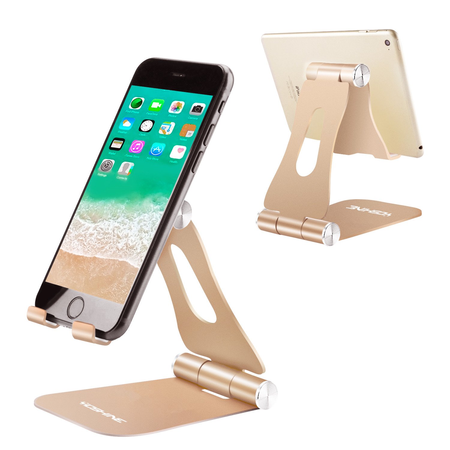 YOSHINE Cell Phone Stand for Desk, Portable Cell Phone Holder Adjustable Tablet Stand Aluminum Stand Holder Cradle Charging Dock for Nintendo Switch all Smartphones and Tablets (4-13") - Gold