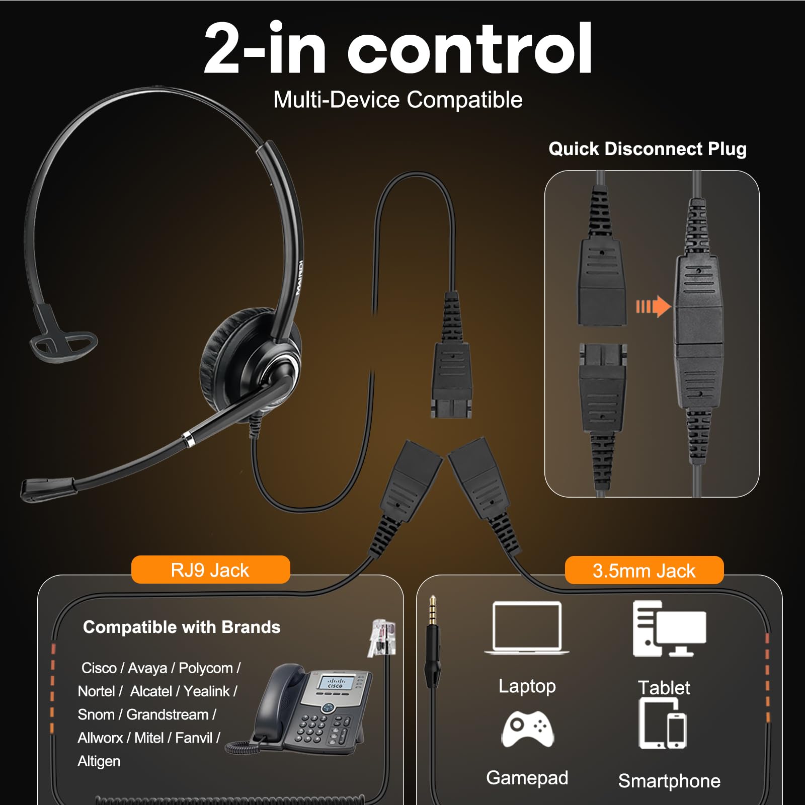 Amazon.co.jp: RJ9ジャック&3.5mmコネクター付き電話ヘッドセット