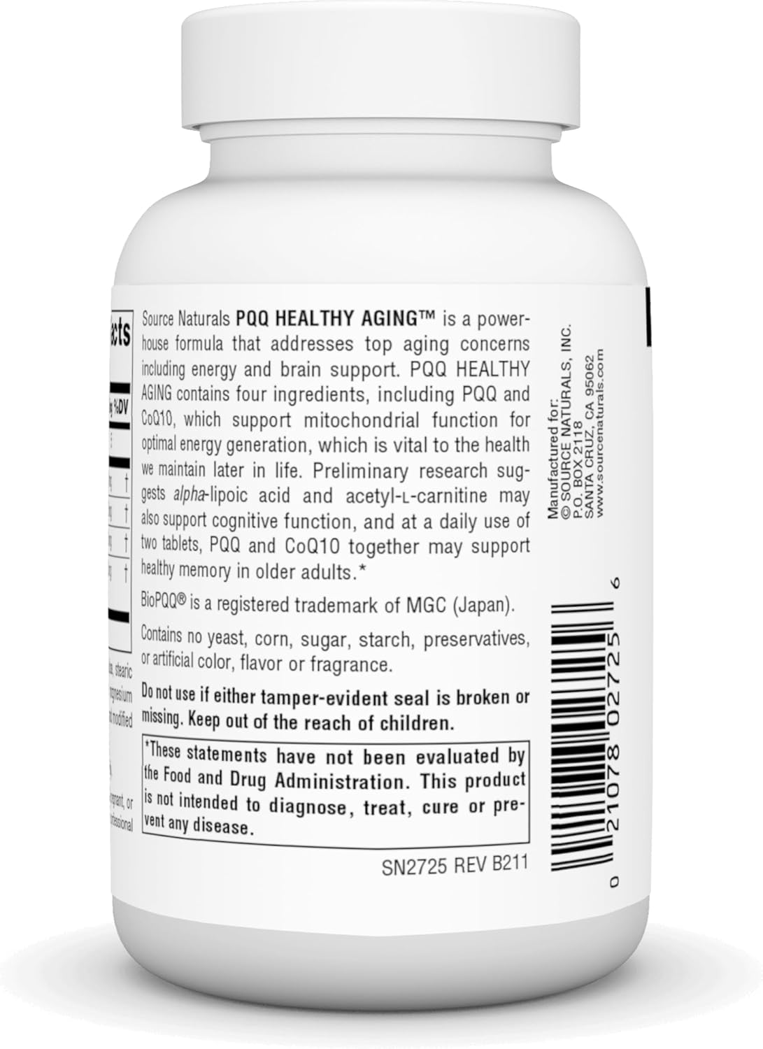 Source Naturals PQQ Healthy Aging - for Mitochondrial Energy & Brain Support - 60 Tablets