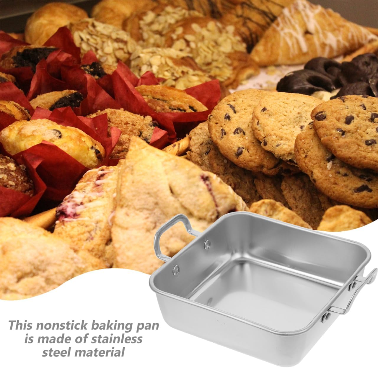 PRETYZOOM 6.29In Stainless Steel Square Baking Pan – Warp-Resistant Even Heat for Tiramisu, Banana Bread & Meatloaf – Oven-to-Table Safe Serving Tray