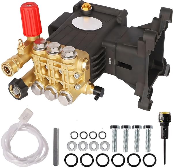Biswing Pressure Washer Pump, 1 Shaft Horizontal Triplex Plunger, 4400 PSI Max, 4 GPM, Direct Drive Pump with Adjustment
