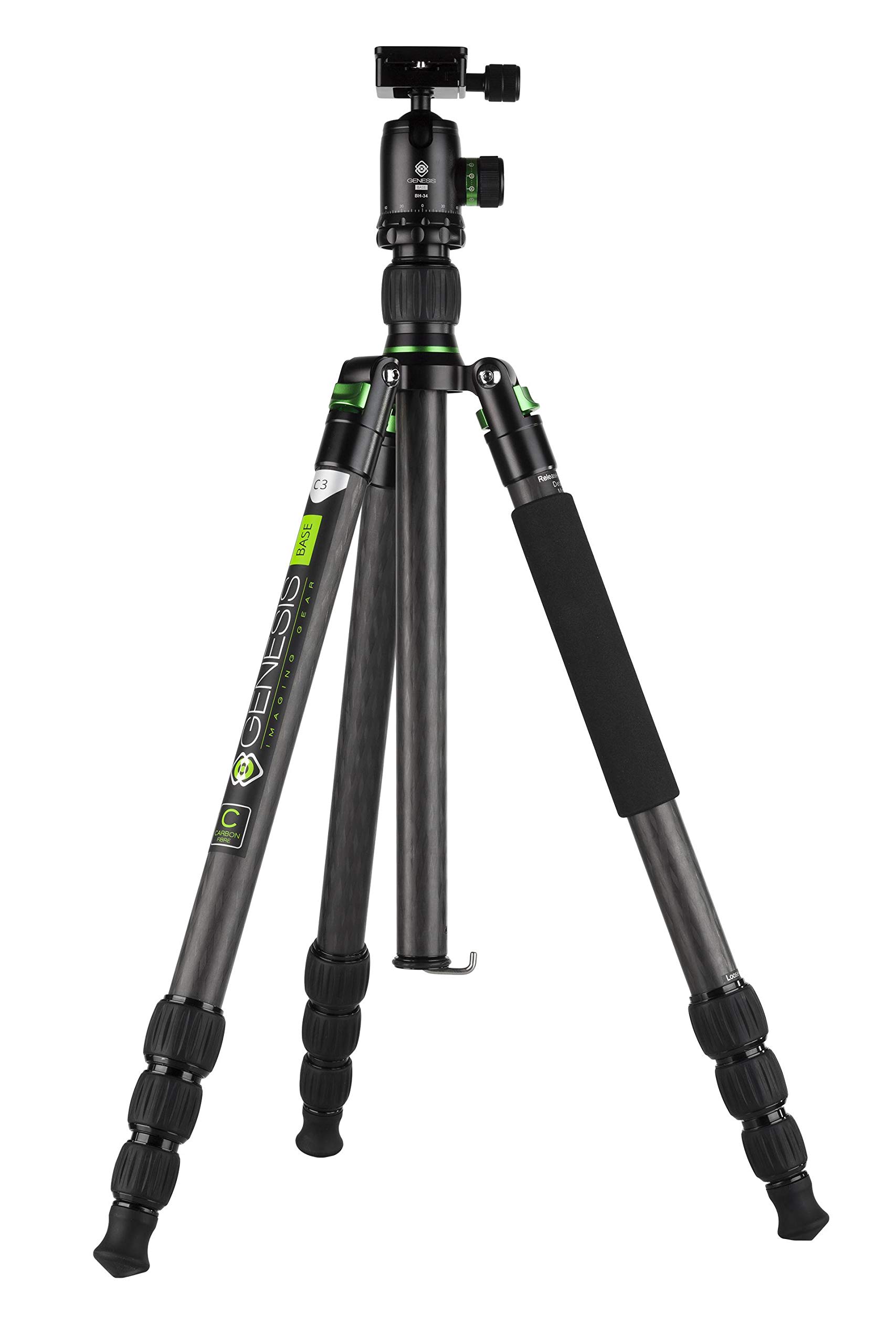 Genesis Base C3 Carbon – Treppiede Per Fotocamera Con Testa A Sfera BH-34, Portata 15 Kg, Verde - 3
