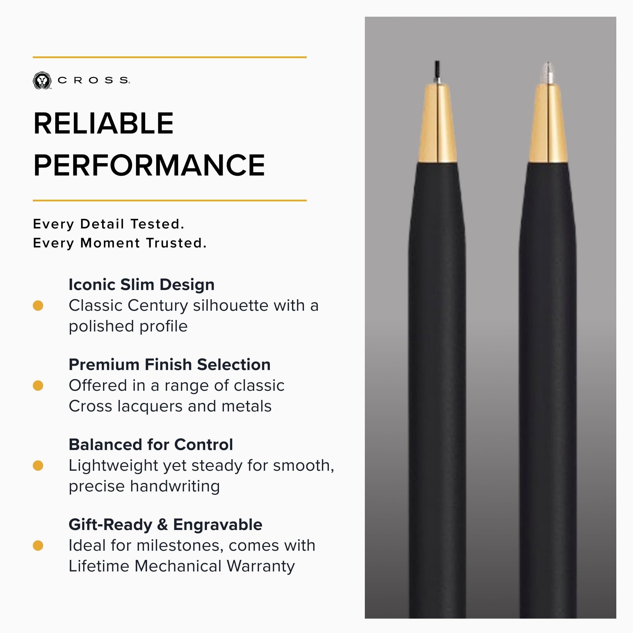 CROSS Classic Century - Parure Stylo bille et portemine - Finition noire satinée / plaqué Or 23 carats - Stylo rechargeable - Écrin classique inclus