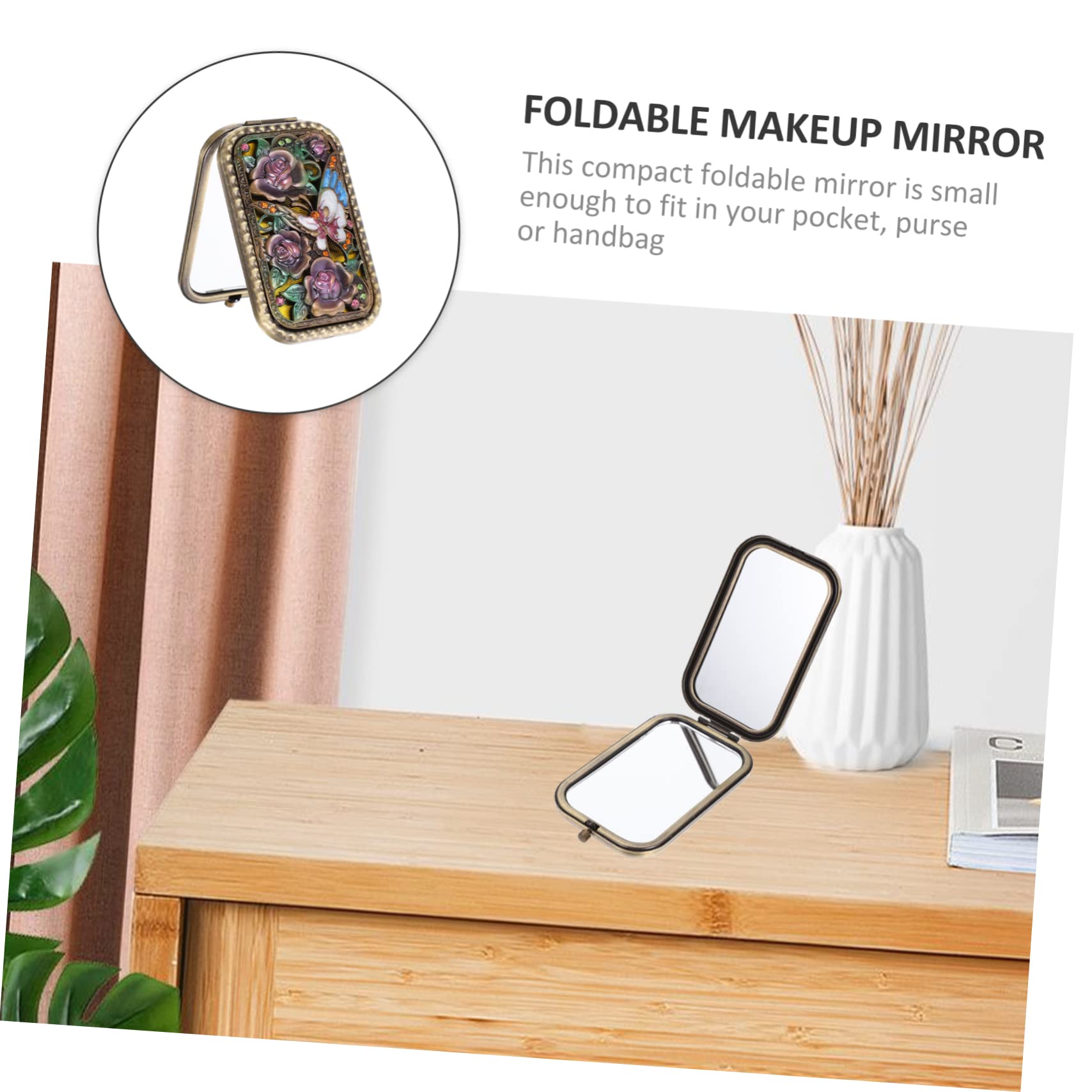 FRCOLOR 3stücke Kompakter Retro-kosmetikspiegel Doppelseitiger Faltbarer Make-up-Spiegel Für Unterwegs Für Taschen Und Reisen Leicht Und Praktisch Für Jederzeit Makelloses Make-up