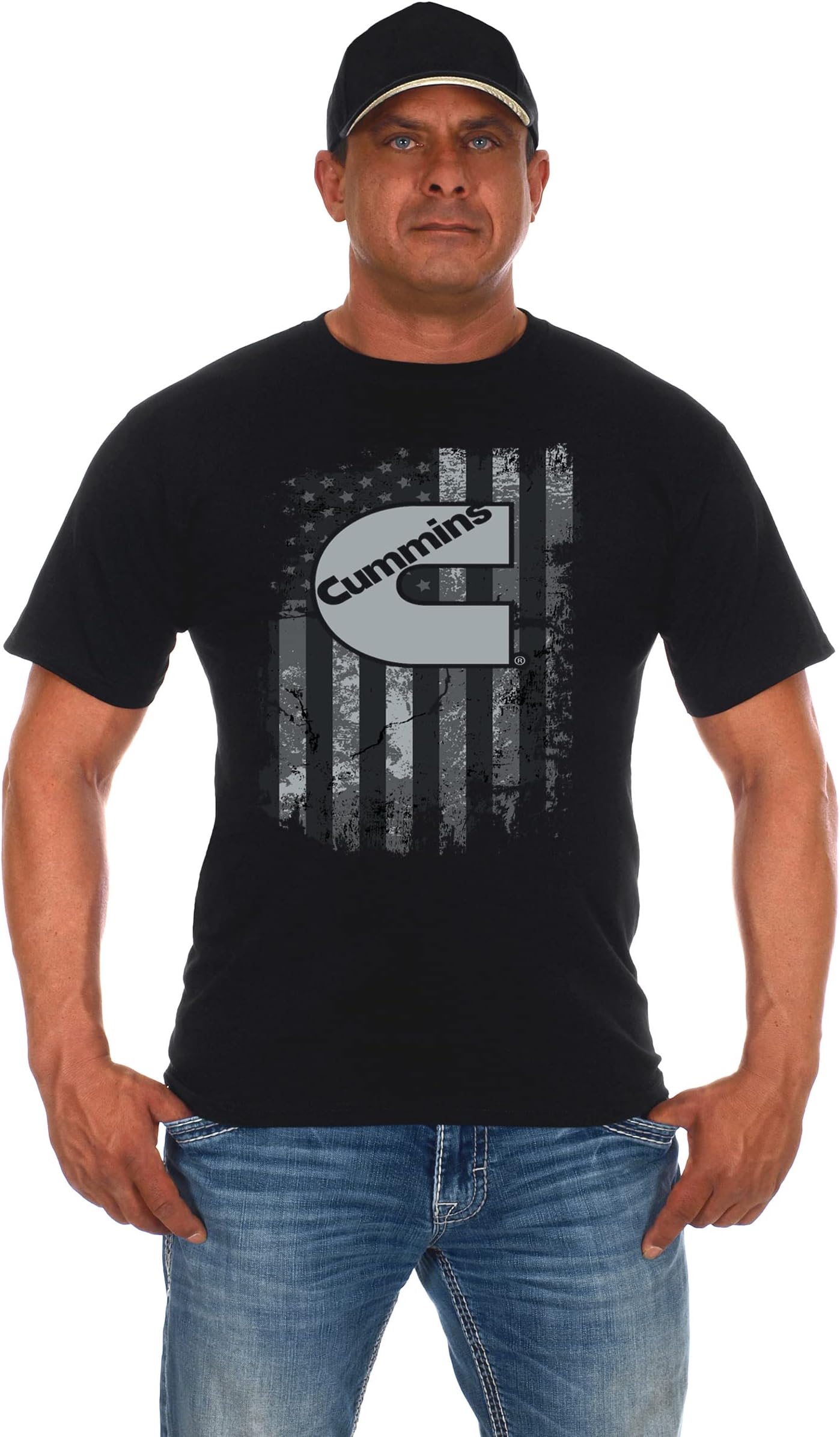 Men's Cummins Diesel American Flag Black Crew Neck Shirt