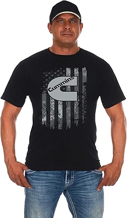Mens Cummins Diesel American Flag Black Crew Neck Shirt