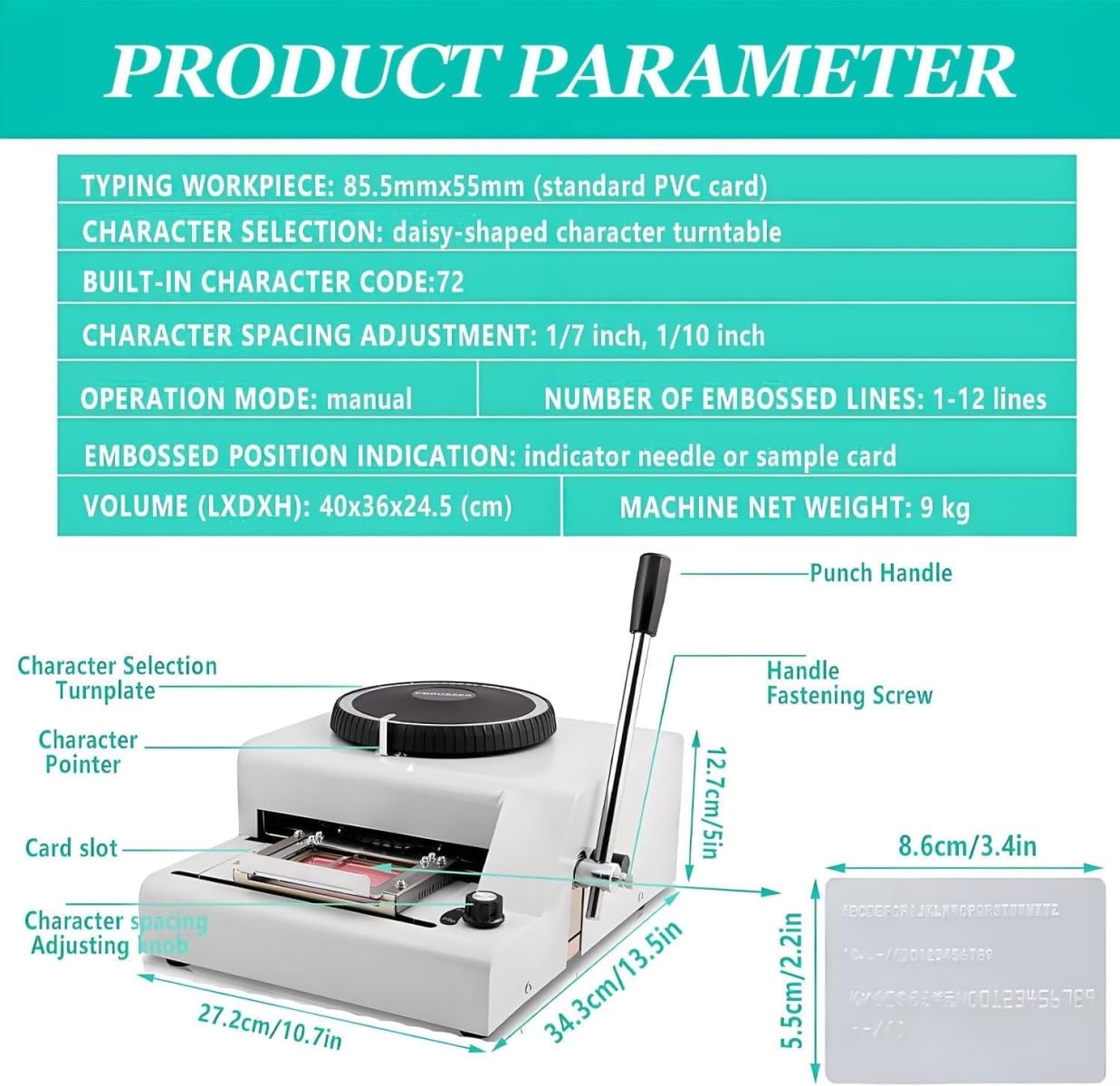 PVC Card Embosser,72 Characters Embossing Machine Convex,Embosser Manual Character Typing Machine,PVC Card Embossing Machine,72-Character Manual Stamping Machine